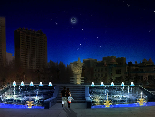 格尔木亮中心广场亮化喷泉